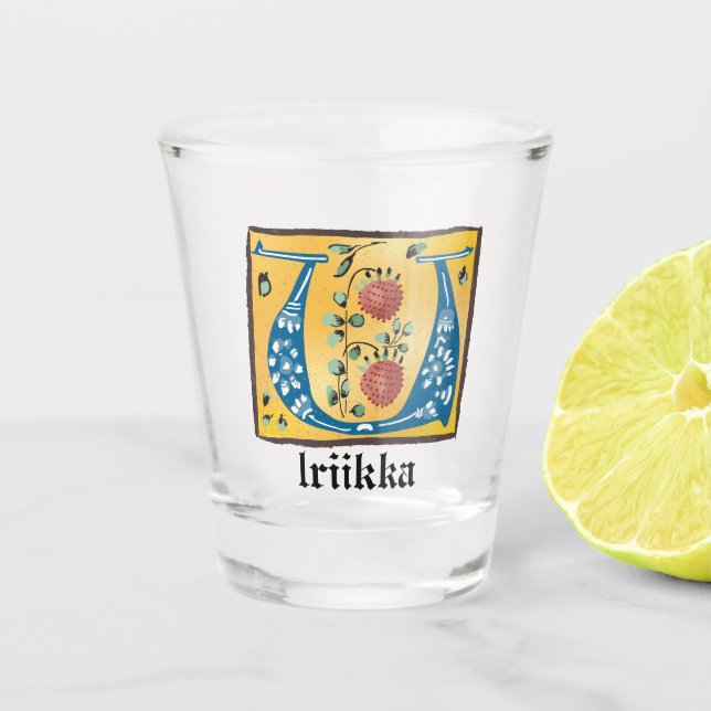 Vaso De Chupito Letra medieval floral iluminada Monograma U (Anverso)