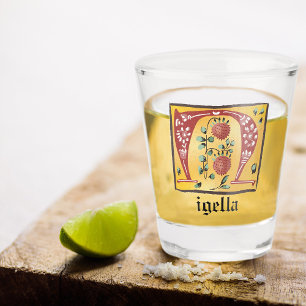 Vaso De Chupito Letra medieval floral iluminada N Monograma