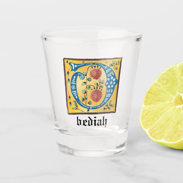 Vaso De Chupito Letra medieval floral iluminada o monograma (Anverso)