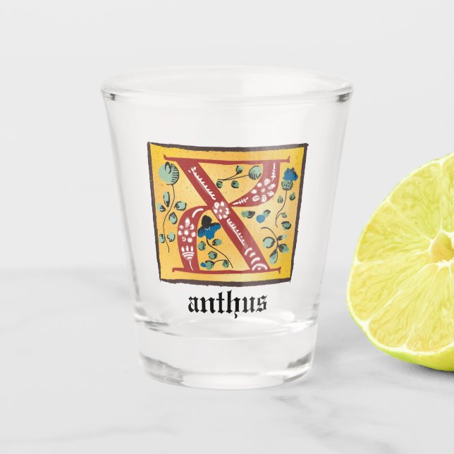 Vaso De Chupito Letra medieval floral iluminada x monograma (Anverso)