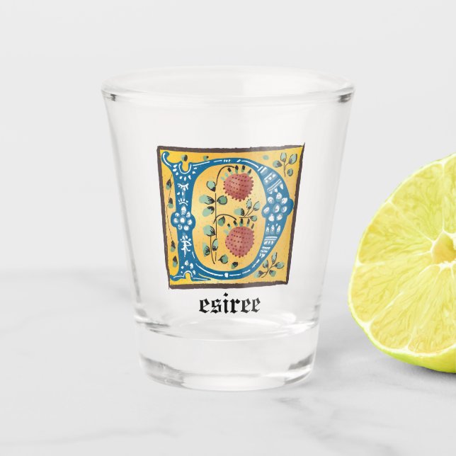 Vaso De Chupito Letra medieval floral luminosa monograma D (Anverso)