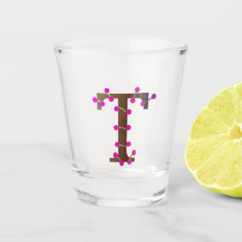 Vaso De Chupito Letra T inicial decorativa sobre blanco