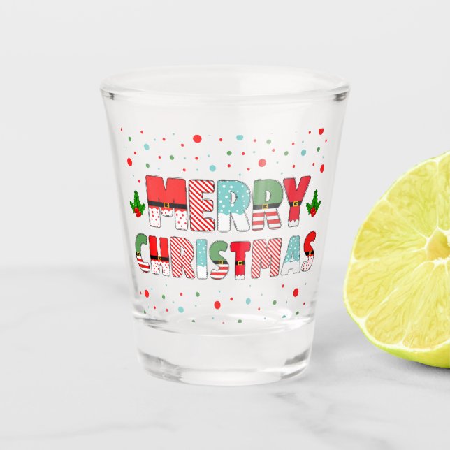 Vaso De Chupito Letras navideñas amargas en elementos estacionales (Anverso)
