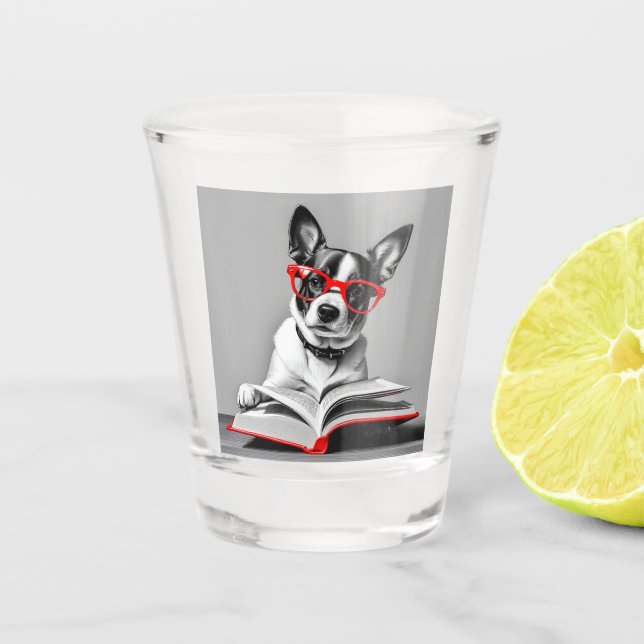 Vaso De Chupito Libro de lectura de perros (Anverso)