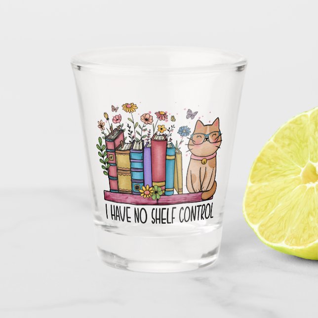 Vaso De Chupito Libros florales y gato (Anverso)