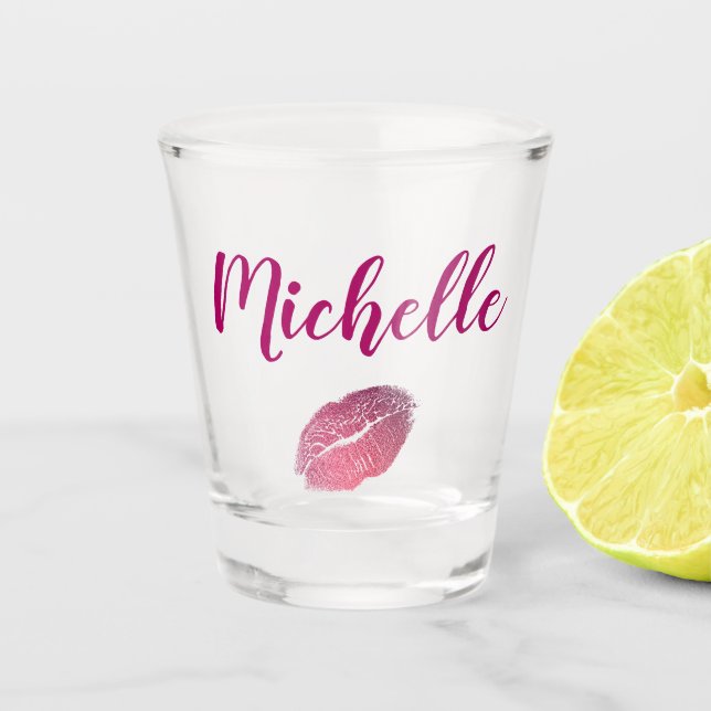 Vaso De Chupito Ligas de vidrio rosadas (Anverso)