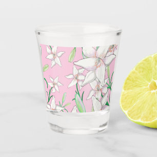 Vaso De Chupito Lillies blancos sobre el Ilustracion de fondo rosa