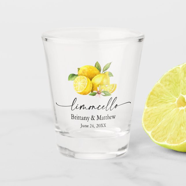 Vaso De Chupito Limoncello Calligraphy Ink Watercolor Lemons (Anverso)