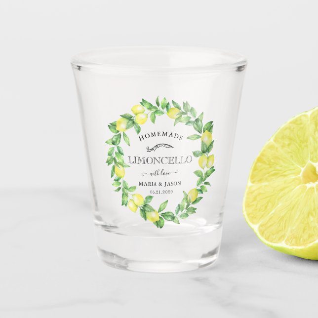 Vaso De Chupito Limoncello Greenery Personalizado Monograma Favor (Anverso)