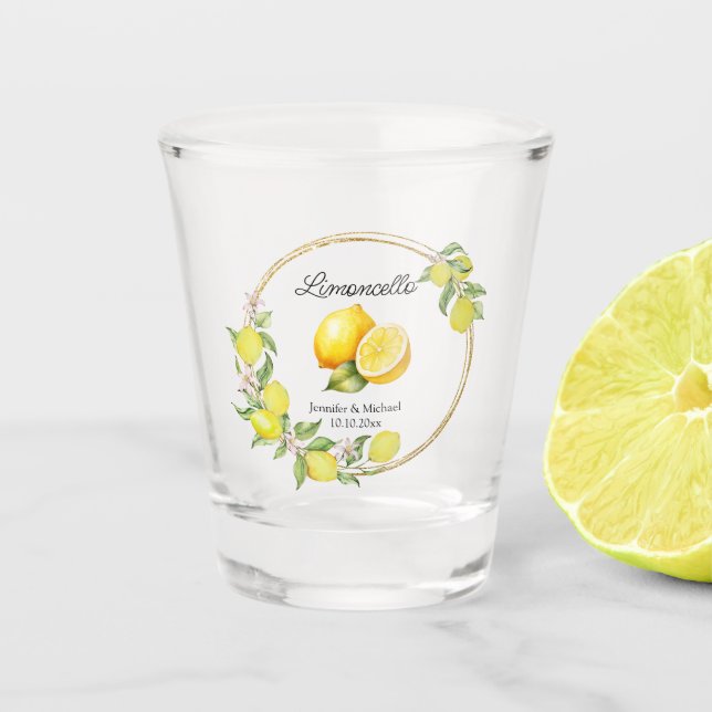 Vaso De Chupito limoncello watercolor lemon wedding summer chic (Anverso)