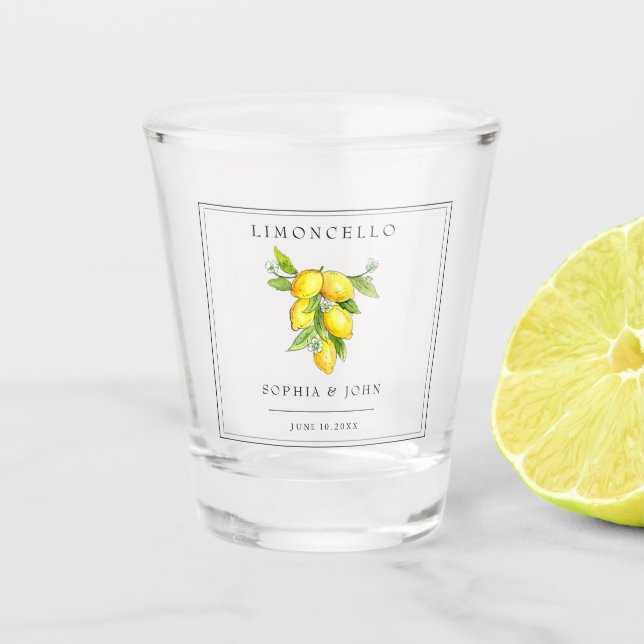 Vaso De Chupito Limoncello Watercolor Lemons Wedding Favor (Anverso)