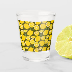 Vaso De Chupito Limones Amarillos y Patrón Verde Oliva: Citrus Mod