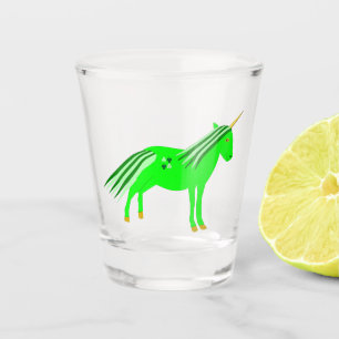 Vaso De Chupito Lindo Unicornio Irlandés Verde y Dorado