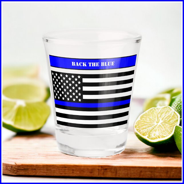 Vaso De Chupito [Línea Azul delgada] De vuelta a la policía azul (You may customize both the text and colors on this shot glass. )
