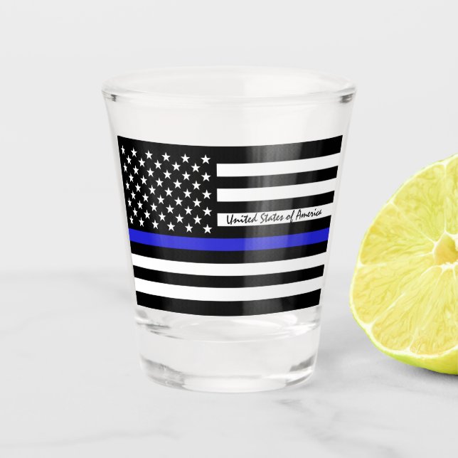 Vaso De Chupito Línea Azul delgada y policía de bandera estadounid (Anverso)