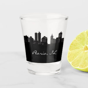 Vaso De Chupito Línea de Skyline de Peoria Blanca y Negra