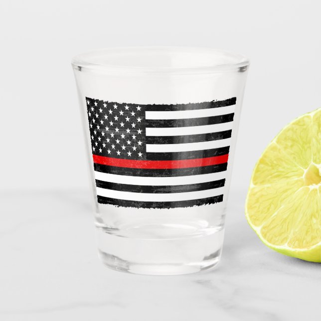 Vaso De Chupito Línea roja fina bandera americana sucia (Anverso)