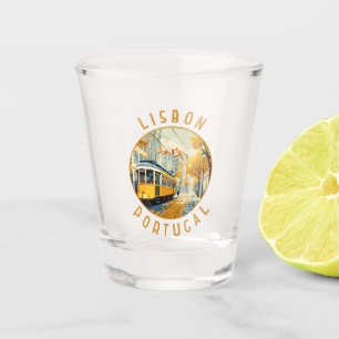 Vaso De Chupito Lisboa Portugal Tranvía retro amarillo con problem