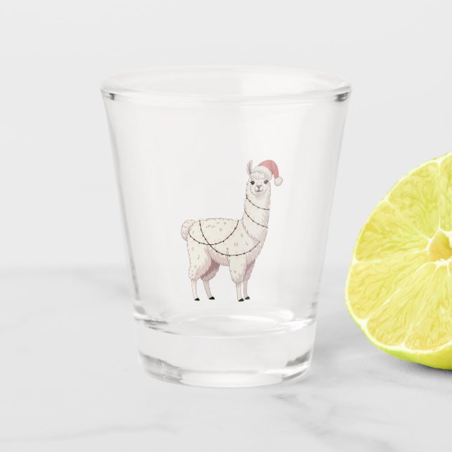 Vaso De Chupito Llama Luces de Navidad Robusta Amante Alpaca (Anverso)