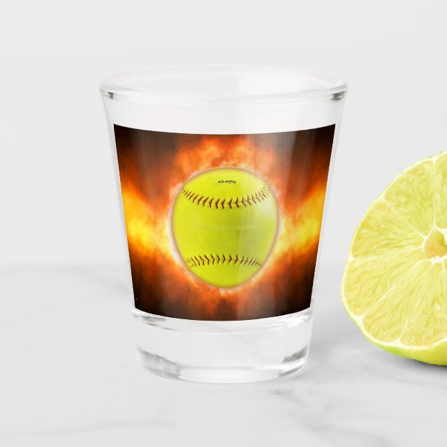Vaso De Chupito Llamas de baloncesto de softball amarillo de Slipp (Anverso)