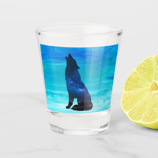 Vaso De Chupito Lobo aleteando, perro en doble exposición (Anverso)
