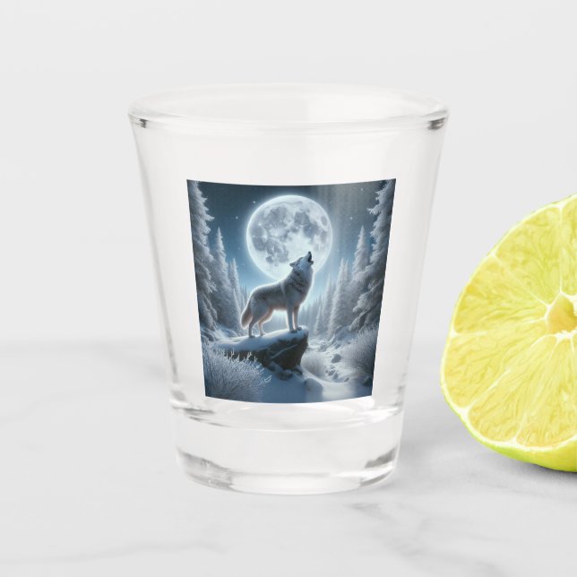 Vaso De Chupito Lobo Aullador En Invierno (Anverso)