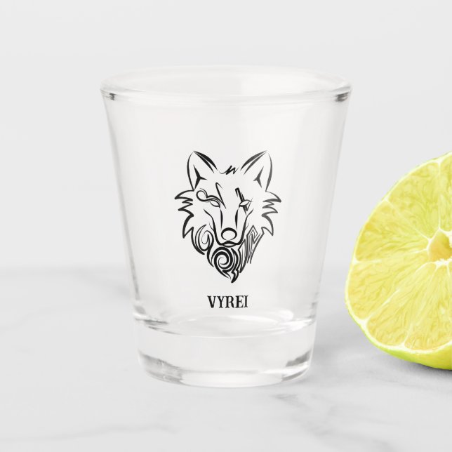 Vaso De Chupito Lobo tribal blanco y negro (Anverso)