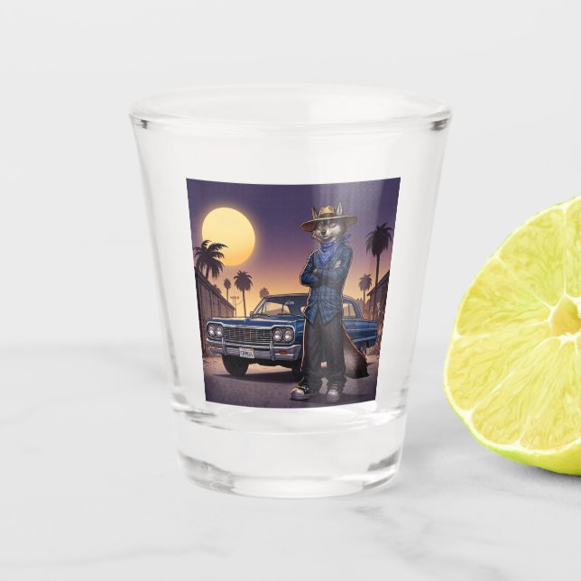 Vaso De Chupito Lobo Y Lowrider (Anverso)
