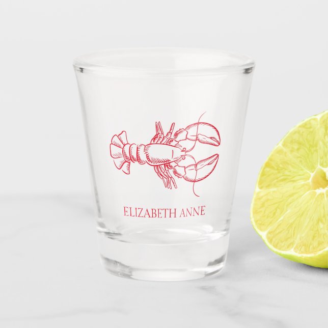 Vaso De Chupito Lobster Rojo Preppy costero personalizado (Anverso)