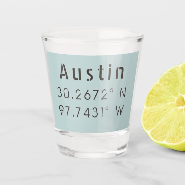 Vaso De Chupito Longitud de Austin Latitude (Anverso)