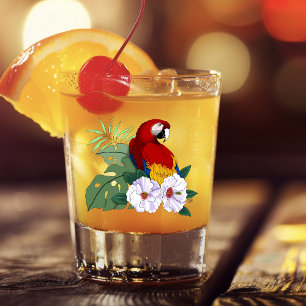 Vaso De Chupito Loro Guacamayo Rojo Floral Hibisco Tropical Blanco