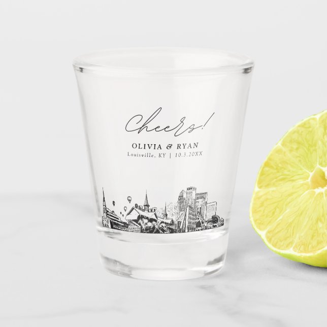 Vaso De Chupito Louisville Wedding Favor de la Salud Personalizada (Anverso)