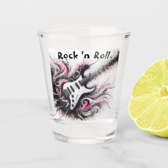 Vaso De Chupito Love Rock N Roll Electric Guitar Music Black Pink (Anverso)