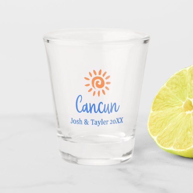 Vaso De Chupito Luna de Miel Personalizada en Cancun (Anverso)