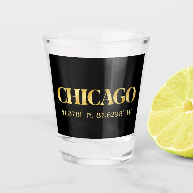 Vaso De Chupito Lux Gold Chicago Latitude y longitud (Anverso)
