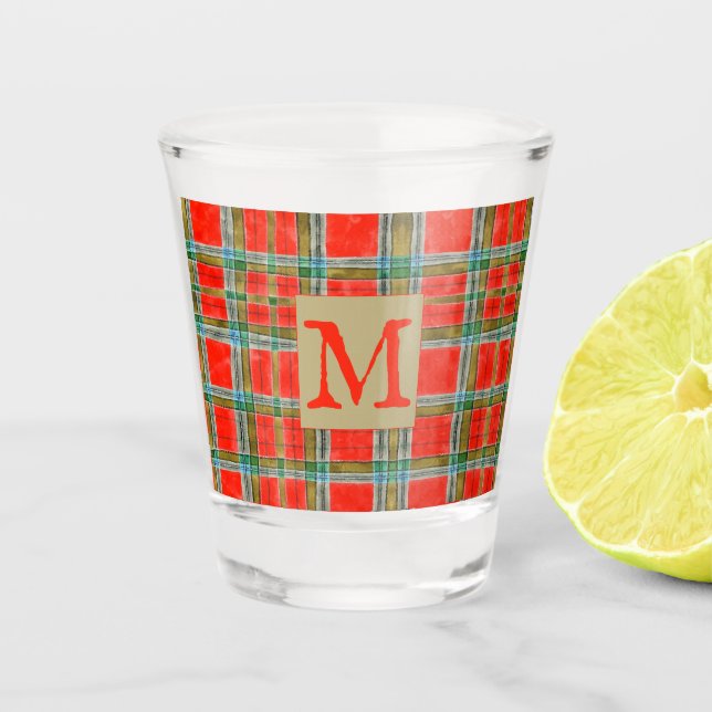 Vaso De Chupito MAC BAIN TARTAN Vidrio de disparo + texto (Anverso)