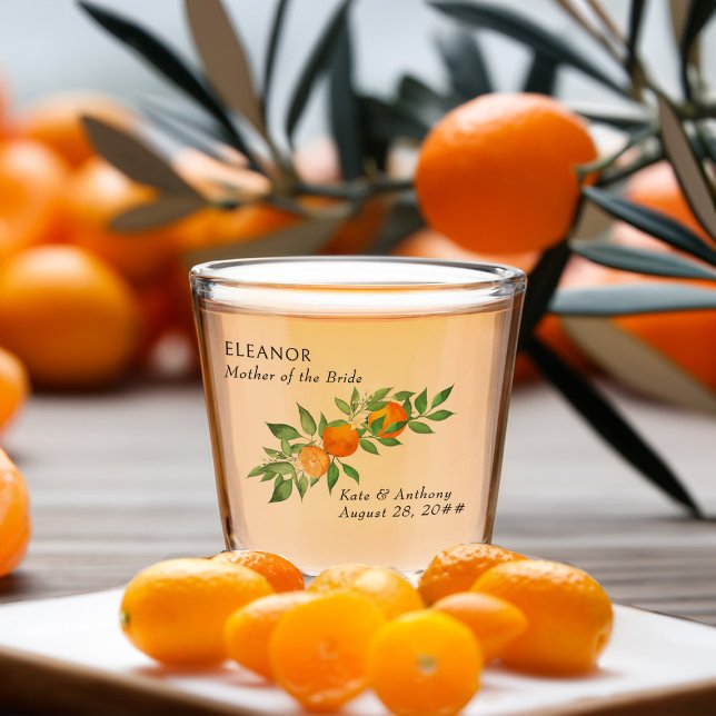 Vaso De Chupito Madre de la novia Naranja Blossom Citrus Boda (Wedding Party shot glass gifts from the Orange Blossom Wedding Collection by Darling & May)