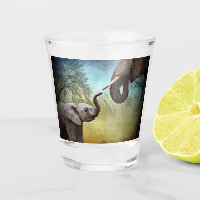Vaso De Chupito Madre E Hijo Elefante Bandana (Anverso)