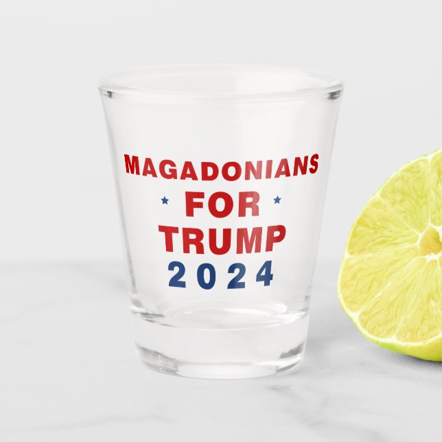 Vaso De Chupito Magadonianos Por El Azul Rojo De Trump 2024 (Anverso)