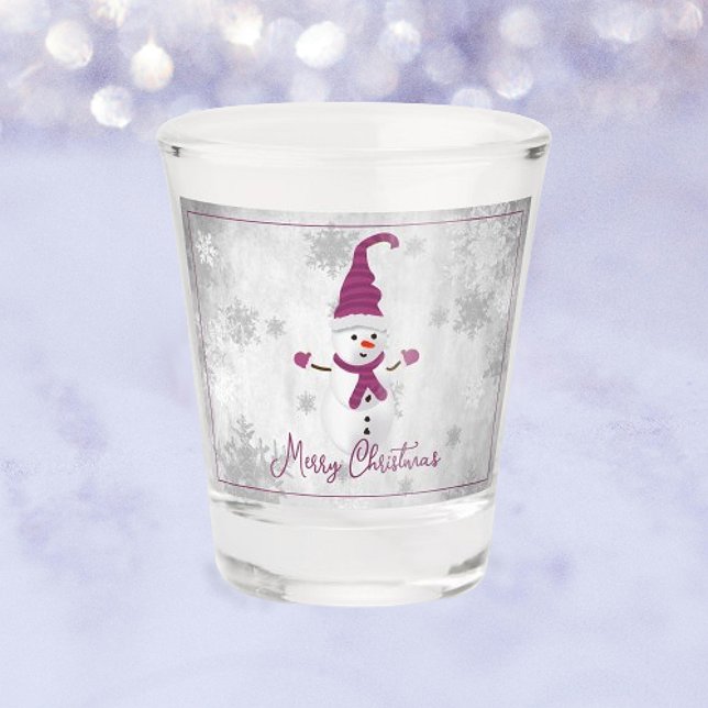 Vaso De Chupito Magenta Cute Snowman Holiday Shot (Magenta Cute Snowman Holiday Shot Glass)