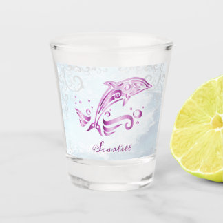 Vaso De Chupito Magenta delfín de vidrio de disparo personalizado