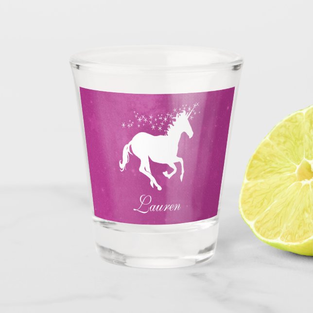 Vaso De Chupito Magenta unicornio vidrio de disparo personalizado (Anverso)
