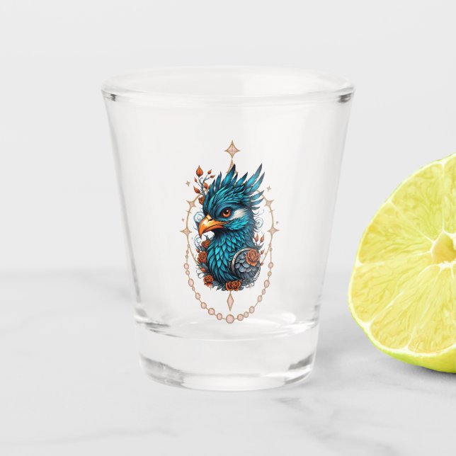 Vaso De Chupito Magnífico pájaro azul. (Anverso)
