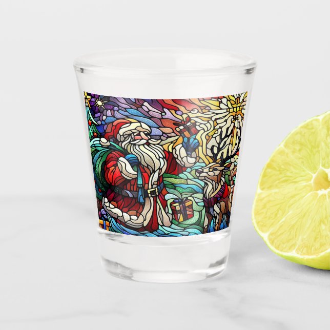 Vaso De Chupito Magníficos Santa de vidrio y renos (Anverso)
