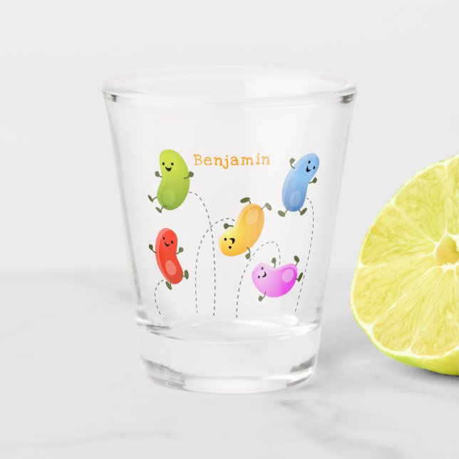 Vaso De Chupito Malas judías felices saltando ilustracion personal (Anverso)