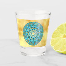 Mándala azul dorado sobre fondo de oro suave