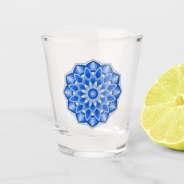 Vaso De Chupito Mandala en azul (Anverso)