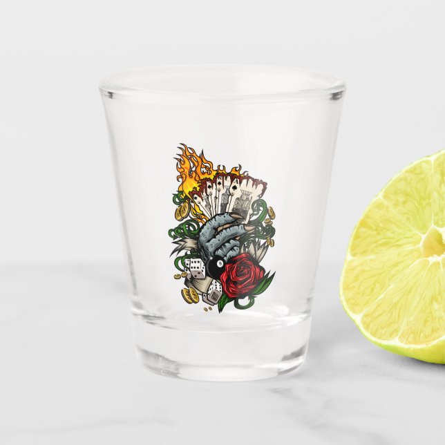 Vaso De Chupito Mano De Tarjetas (Anverso)