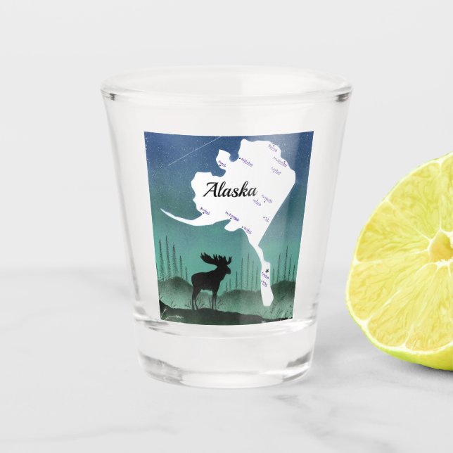 Vaso De Chupito Mapa de Alaska y Moose (Anverso)