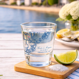 Vaso De Chupito Mapa de Charleston SC Favor de boda elegante azul